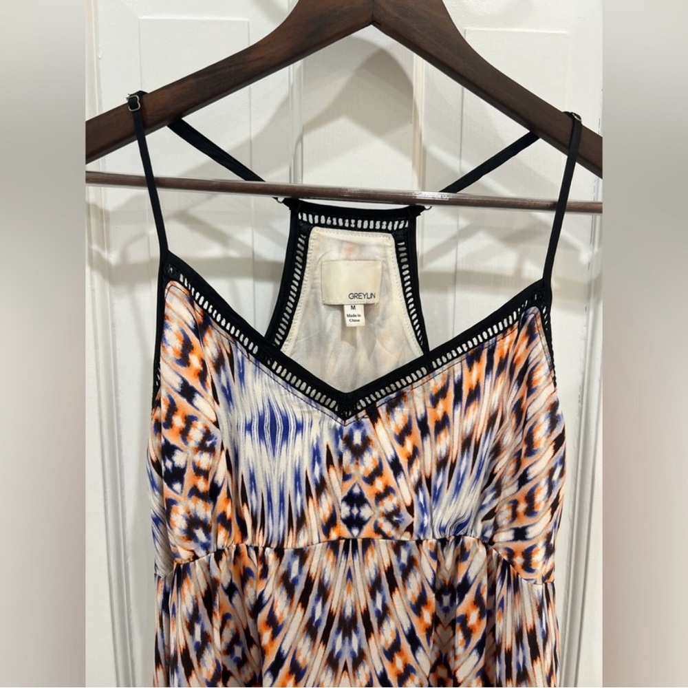 Greylin Priscilla Silk Maxi Geometric Print Dress Size M - Picture 3 of 6